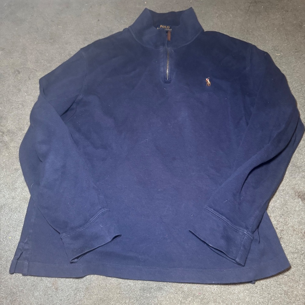Polo Ralph Lauren Estate Rib Quarter Zip Pullover Navy Blue Mens Large